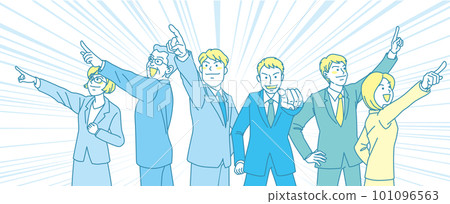 瞄準_指點_上班族_青黃色_每個方向5人指點_背景濃度線 101096563