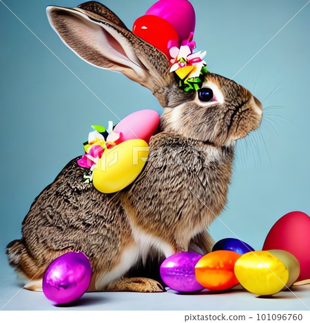 Easter cute rabbit in AI generated image 101096760