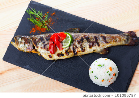 Grilled trout with rice Grilled trout with rice 101096787