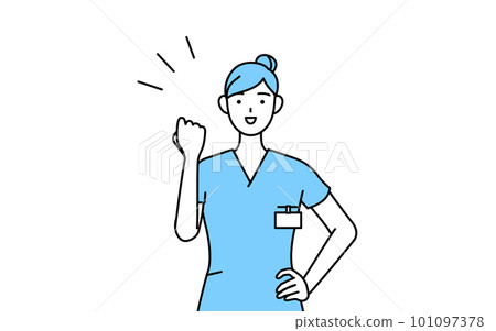 做膽量姿勢的女性護士、物理治療師、職業治療師、語言治療師、護理助理 101097378