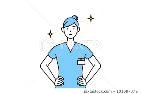 女護士、物理治療師、職業治療師、語言治療師、把手放在腰上的護理助理 女護士、物理治療師、職業治療師、語言治療師、把手放在腰上的護理助理 101097379