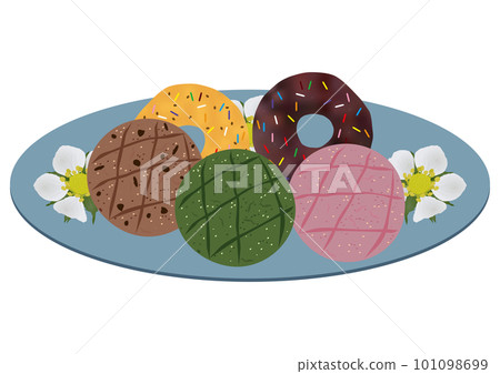 "3 types of cookies" and "2 types of donuts colorful" dish floral pattern "3 types of cookies" and "2 types of donuts colorful" dish floral pattern 101098699