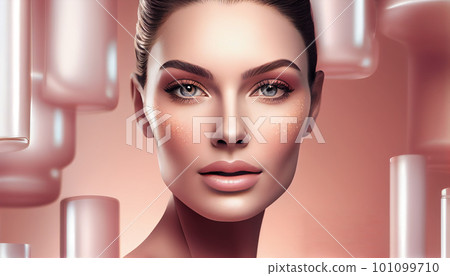 優雅美麗的女人臉，用於美容、化妝和護膚圖像（生成 AI） 101099710