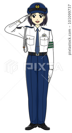 敬禮白襯衫女警官(全身,微笑) 敬禮白襯衫女警官(全身,微笑) 101099737