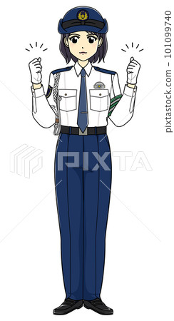 擺出膽量姿勢的白襯衫女警官(全身) 擺出膽量姿勢的白襯衫女警官(全身) 101099740