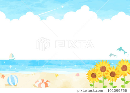 向日葵、海灘和海洋景觀圖 101099766