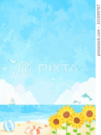 Summer beach background illustration with sunflowers Summer beach background illustration with sunflowers 101099767
