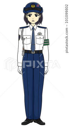 A female police officer in a white shirt with an angry expression (whole body) 101099802