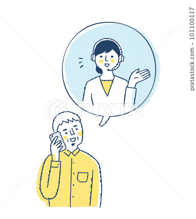 Senior man and operator woman talking on the phone 101100117