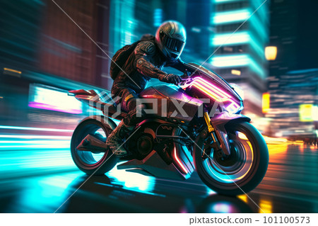 generative AI. Urban Adventure on a High-Speed Motorcycle 101100573