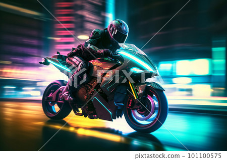generative AI. Urban Adventure on a High-Speed Motorcycle 101100575