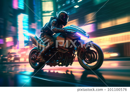 generative AI. Urban Adventure on a High-Speed Motorcycle 101100576