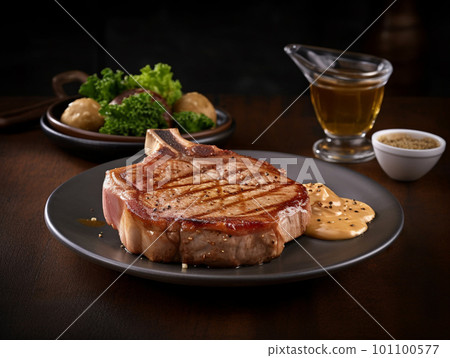 generative AI. Perfectly Grilled Pork Chop Steak with a Mouthwatering Aroma generative AI. Perfectly Grilled Pork Chop Steak with a Mouthwatering Aroma 101100577