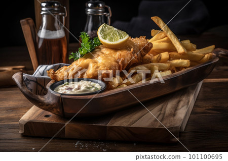 generative AI.. Fish and Chips - A Deliciously Classic British Dish for All to Enjoy. 101100695