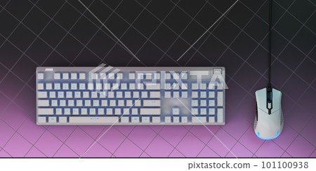 Computer Gaming PC keyboard neon light Futuristic modern workplace 3d render Computer Gaming PC keyboard neon light Futuristic modern workplace 3d render 101100938