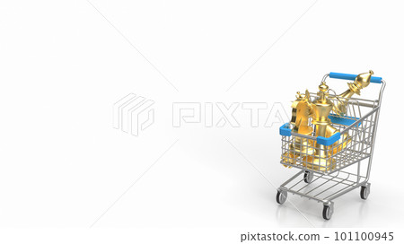 The gold chess in shopping cart on white Background 3d rendering 101100945