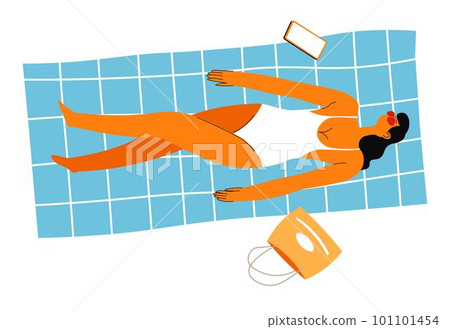 Female character laying on blanket tanning on sun 101101454