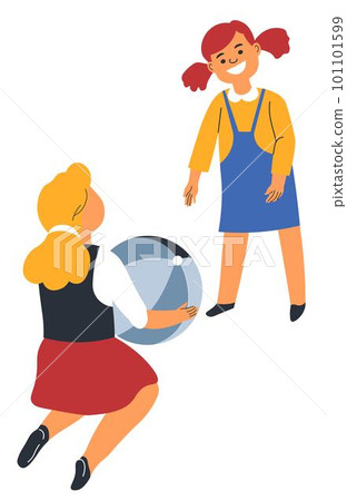 Children throwing and catching ball, playing kids 101101599