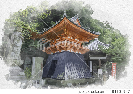 Watercolor style Wakayama Kimiidera bell tower Wakayama City, Wakayama Prefecture 101101967