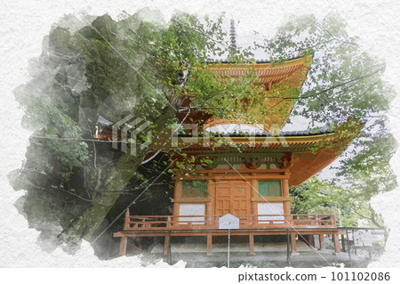 和歌山縣和歌山市水彩風格的和歌山君井寺多寶塔 101102086