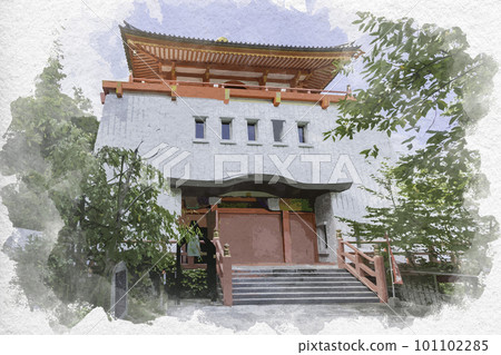 Watercolor-style Wakayama Kimi-ji temple, Wakayama city, Wakayama prefecture 101102285