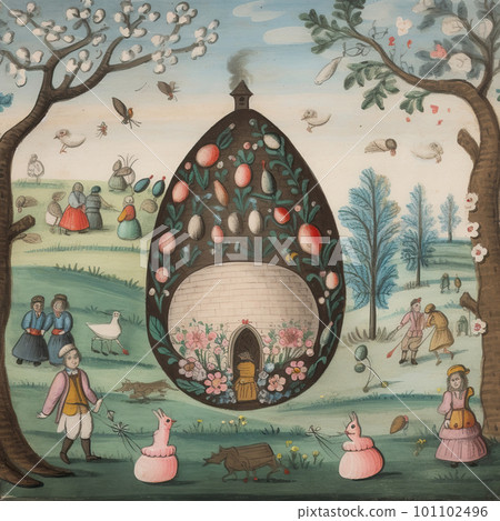 vintage painting of a decorative easter-scene 101102496