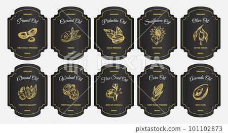 Premium quality organic oil bottle sticker, set Premium quality organic oil bottle sticker, set 101102873
