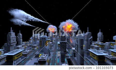 Space city under missile attack Space city under missile attack 101103073