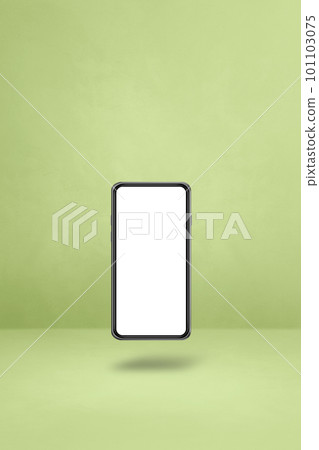 Floating smartphone isolated on green. Vertical background Floating smartphone isolated on green. Vertical background 101103075