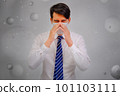 Asian man wear masks to protect PM 2.5 dust and air pollution, air pollution concept, healthcare concept. 101103111