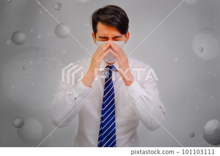 Asian man wear masks to protect PM 2.5 dust and air pollution, air pollution concept, healthcare concept. 101103111