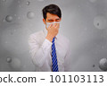 Asian man wear masks to protect PM 2.5 dust and air pollution, air pollution concept, healthcare concept. 101103113