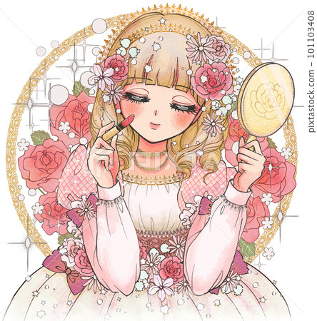 公主享受口紅、胭脂、光澤和化妝的插圖 公主享受口紅、胭脂、光澤和化妝的插圖 101103408
