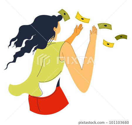 Rich woman spending money, lady with banknotes Rich woman spending money, lady with banknotes 101103680
