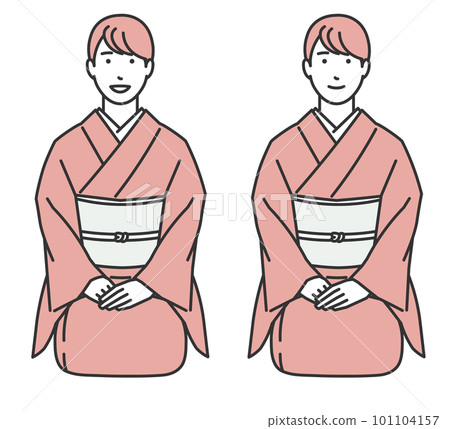 穿著和服的女人在 seiza 打招呼 穿著和服的女人在 seiza 打招呼 101104157