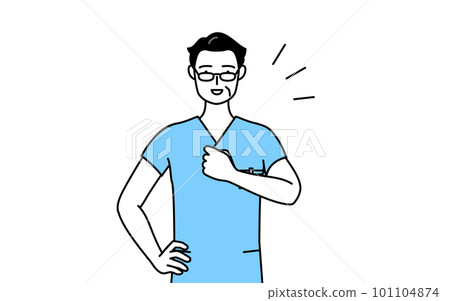 Middle-aged / senior male nurse hitting the chest, physical therapist, occupational therapist, speech therapist, nursing assistant 101104874