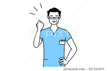 Middle-aged / senior male nurse doing guts pose, physical therapist, occupational therapist, speech therapist, nursing assistant 101104875