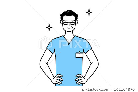 中老年男護士、物理治療師、職業治療師、語言治療師、雙手叉腰的護理助理 101104876