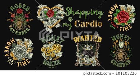 Set of colorful money vintage labels with text. 101105226