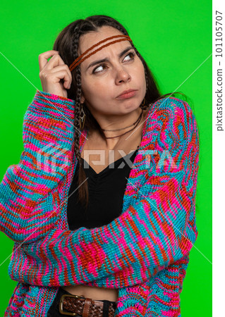 Puzzled clueless uncertain woman raising hands in helpless embarrassed confused difficult question Puzzled clueless uncertain woman raising hands in helpless embarrassed confused difficult question 101105707