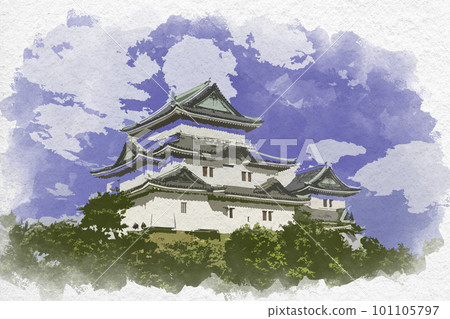Watercolor style Wakayama Castle castle tower Wakayama City, Wakayama Prefecture Watercolor style Wakayama Castle castle tower Wakayama City, Wakayama Prefecture 101105797