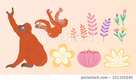 Flower decor mom ape and baby ape Flower decor mom ape and baby ape 101105840