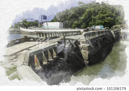 和歌山縣和歌山市水彩風格的和歌山三段橋 和歌山縣和歌山市水彩風格的和歌山三段橋 101106179