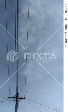 Blue sky, thin clouds and electric wires Blue sky, thin clouds and electric wires 101106244