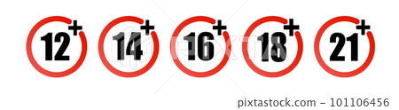 Age limit sign set. Adults content only age restriction.Censure warning age plus. Vector . Age limit sign set. Adults content only age restriction.Censure warning age plus. Vector . 101106456