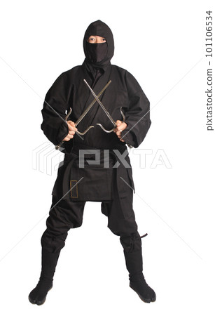 Asian Man Wearing Ninja Martial Arts Uniform 101106534