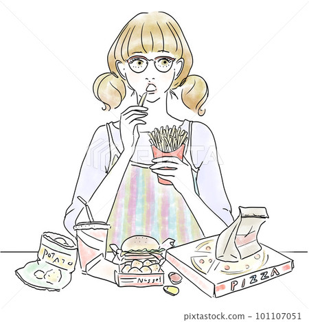 暴飲暴食垃圾食品的可愛女人 暴飲暴食垃圾食品的可愛女人 101107051