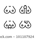 Sex with a woman's breasts helps a man to goal in line icon style. 101107924
