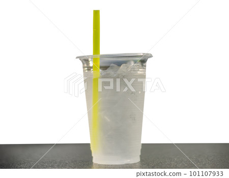 Cold drinking water in a glass help prevents Heat Stroke disease on white background 101107933