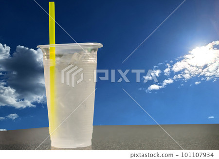 Cold drinking water in a glass help prevents Heat Stroke disease on sunshine, sky clouds background Cold drinking water in a glass help prevents Heat Stroke disease on sunshine, sky clouds background 101107934